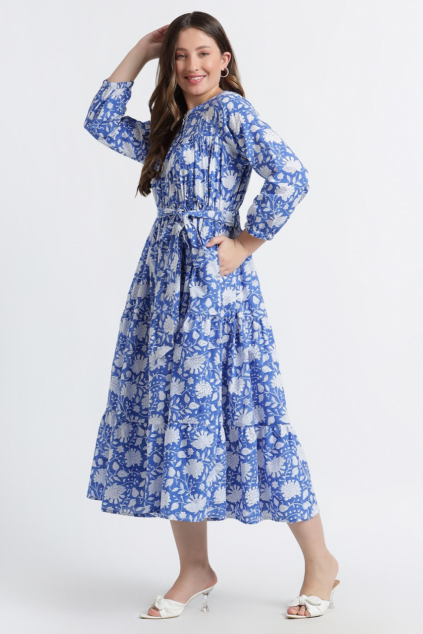 Sahiba Block Print Dress - Blue