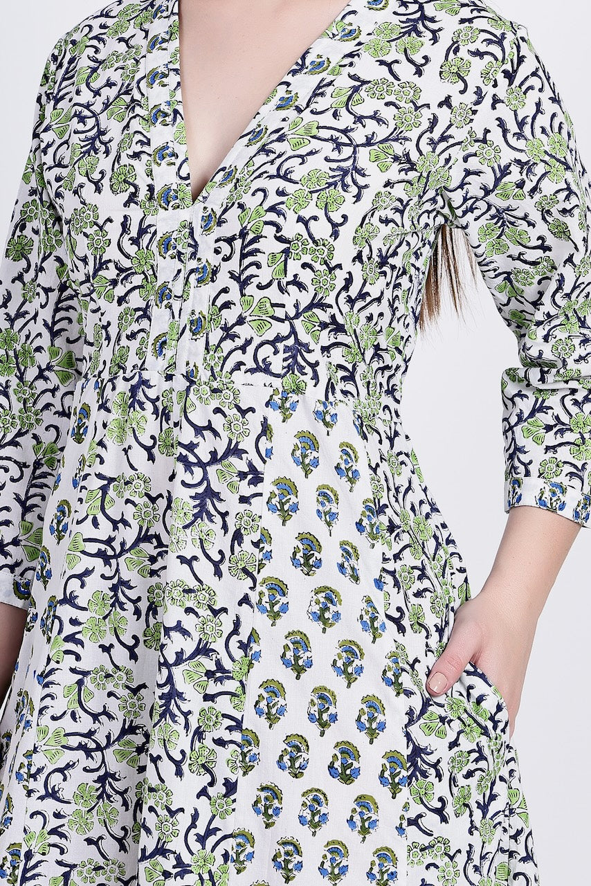 Panelled Cotton Maxi Dress - Green