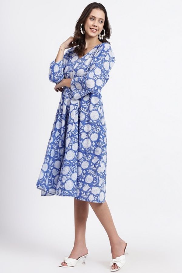 Priya Cotton Midi Dress - Blue