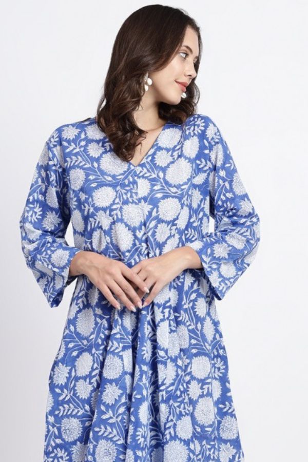 Priya Cotton Midi Dress - Blue