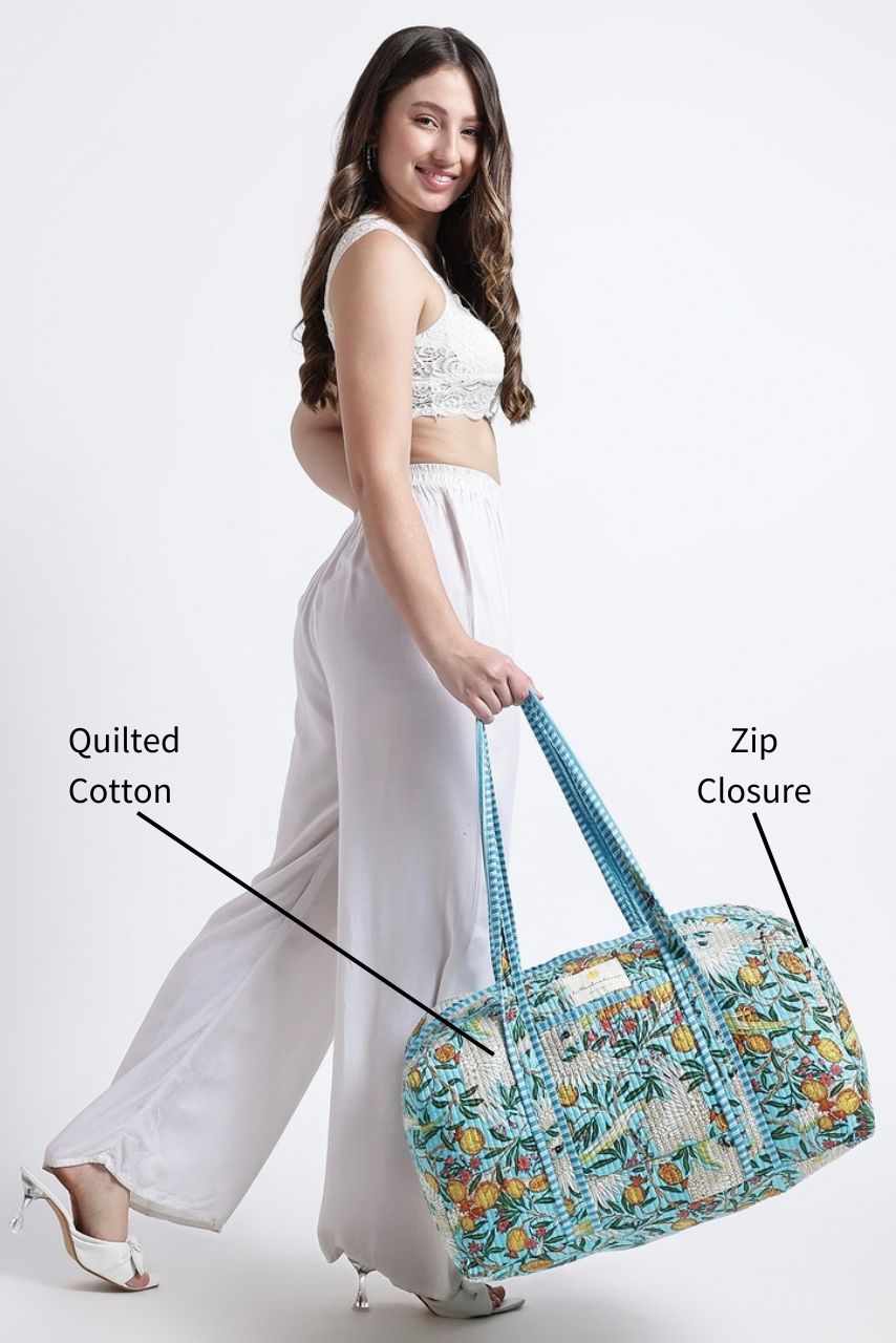 Quilted Cotton Duffle Bag - Blue