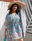 Boho Short Beach Kaftan - Lagoon Blue - Hi Handmade
