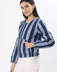 Cara Cotton Quilted Jacket - Blue - Hi Handmade