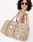 Cotton Duffle Bag - Beige Botanical - Hi Handmade