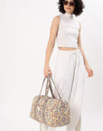 Cotton Duffle Bag - Beige Botanical - Hi Handmade