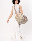 Cotton Duffle Bag - Beige Botanical - Hi Handmade