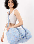 Cotton Duffle Bag - Blue Lily - Hi Handmade