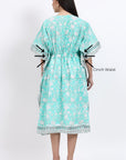Cotton Kaftan Cover Up - Aqua - Hi Handmade