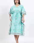 Cotton Kaftan Cover Up - Aqua - Hi Handmade