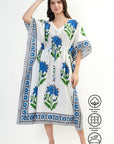 Cotton Kaftan Cover Up - Blue - Hi Handmade