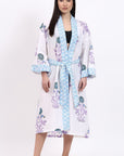 Cotton Kimono Robe - Aqua - Hi Handmade