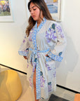 Cotton Kimono Robe - Aqua - Hi Handmade