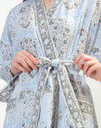Cotton Kimono Robe - Light Blue - Hi Handmade