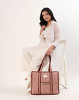 Cotton Tote Bag With Zip - Argyle Sand - Hi Handmade
