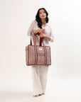 Cotton Tote Bag With Zip - Argyle Sand - Hi Handmade