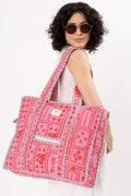 Cotton Tote Bag With Zip - Pink Suits