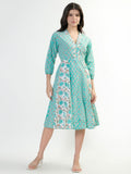 Panelled Cotton Dress - Aqua