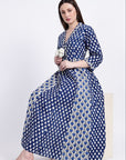 Panelled Cotton Maxi Dress - Blue - Hi Handmade