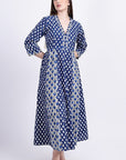 Panelled Cotton Maxi Dress - Blue - Hi Handmade