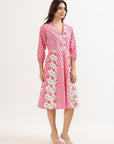 Panelled Cotton Midi Dress - Pink - Hi Handmade