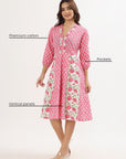 Panelled Cotton Midi Dress - Pink - Hi Handmade