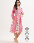 Panelled Cotton Midi Dress - Pink - Hi Handmade
