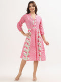 Panelled Cotton Midi Dress - Pink