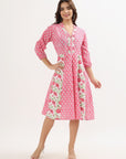 Panelled Cotton Midi Dress - Pink - Hi Handmade