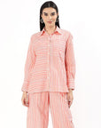 Relaxed Cotton Shirt - Peach Stripe - Hi Handmade