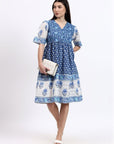 Vicki Cotton Dress - Blue - Hi Handmade
