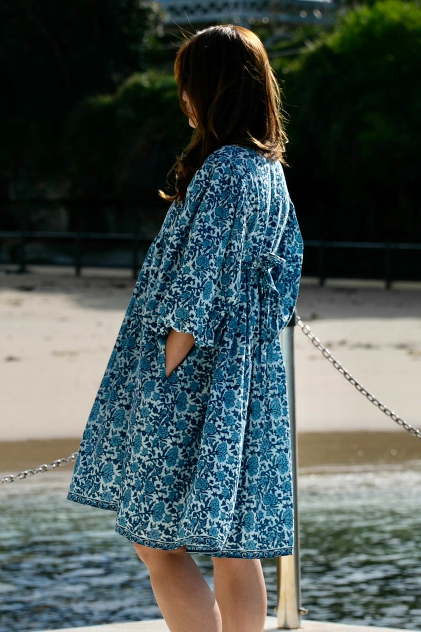 Blue Floral Dia Midi Dress