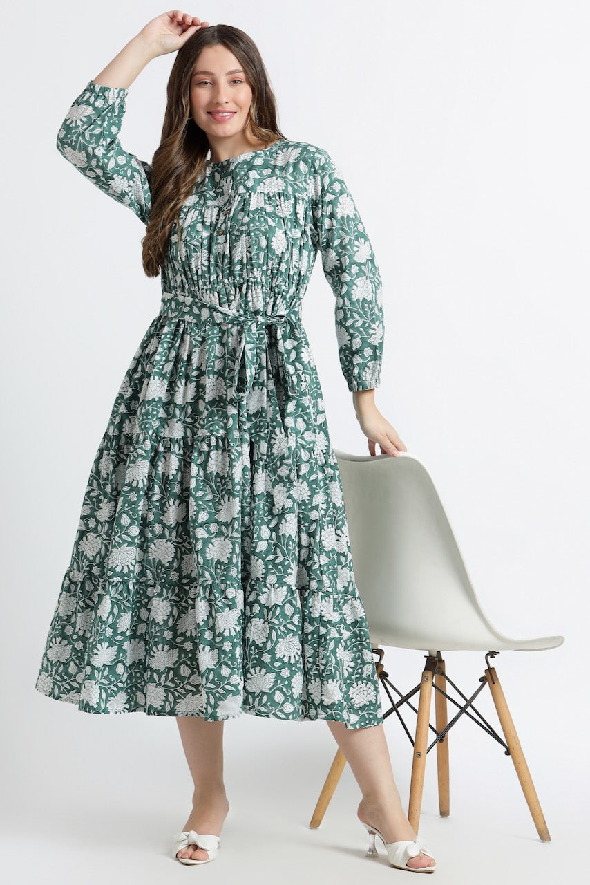 Sahiba Block Print Dress - Desert