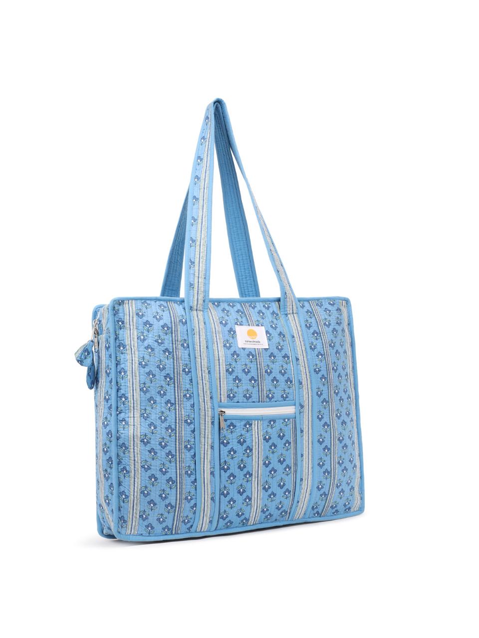 Cotton Tote Bag With Zip - Petal Stripe