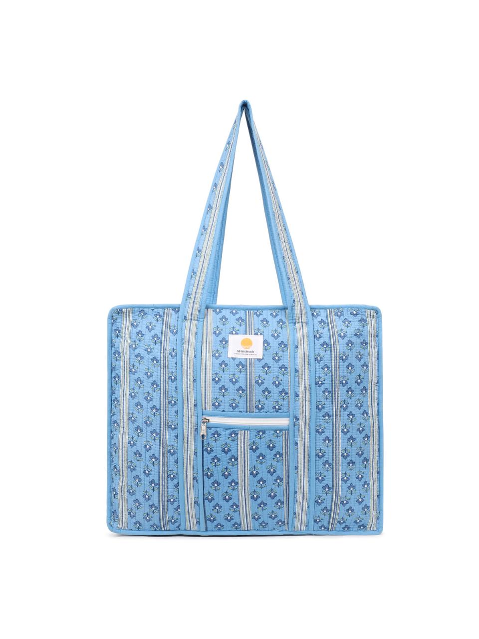 Cotton Tote Bag With Zip - Petal Stripe