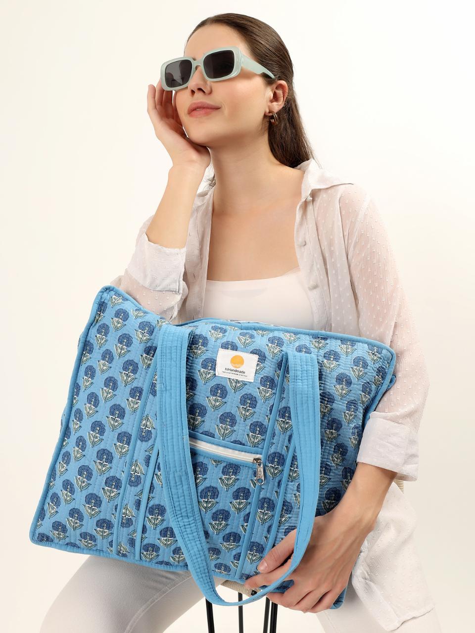 Cotton Tote Bag With Zip - Sahiba Motif