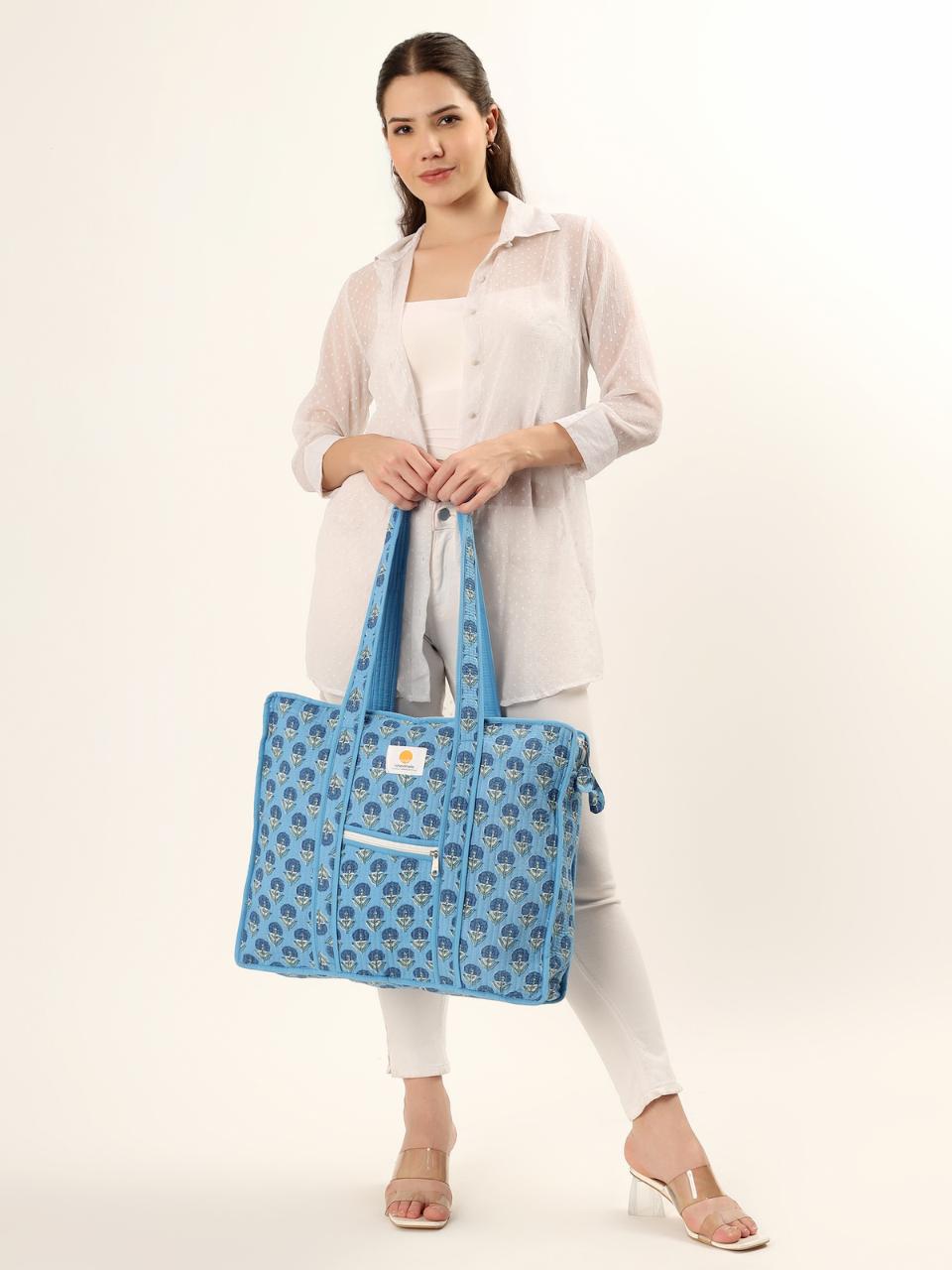 Cotton Tote Bag With Zip - Sahiba Motif