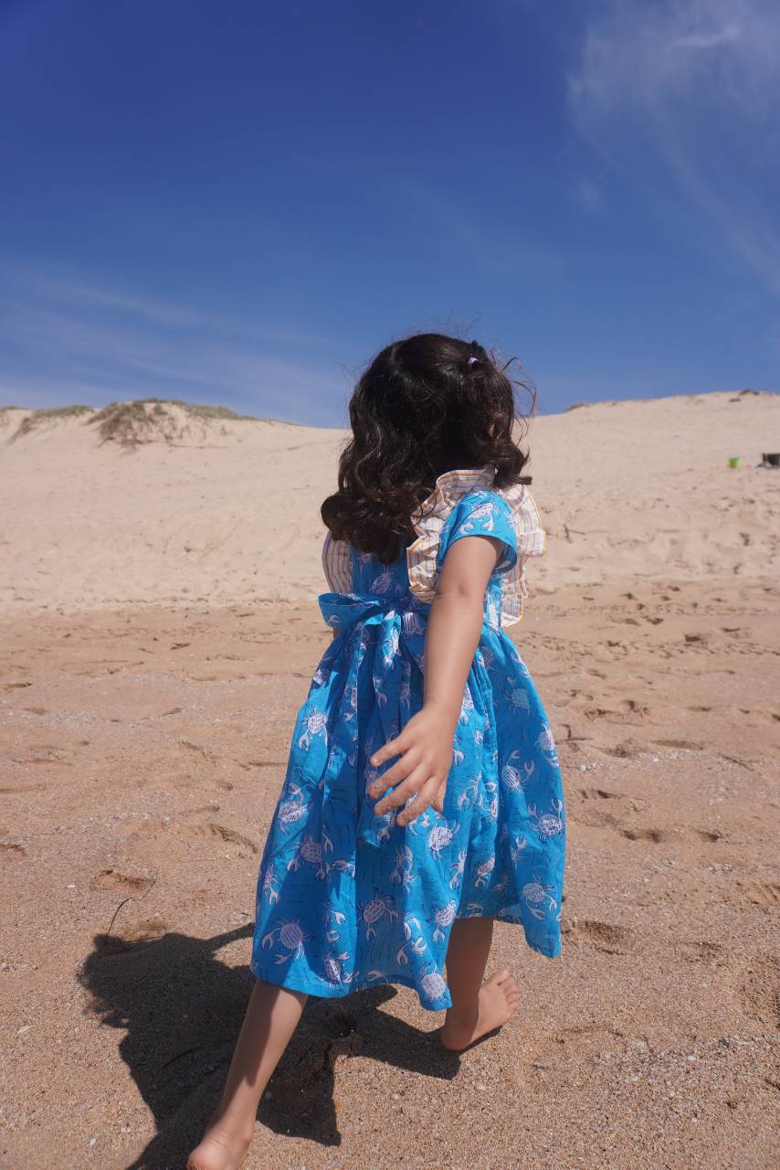 Adah Cotton Kids Dress - Crab Print - Hi Handmade