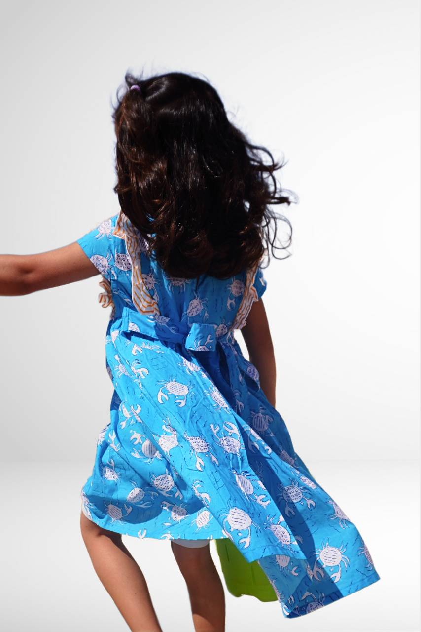 Adah Cotton Kids Dress - Crab Print - Hi Handmade