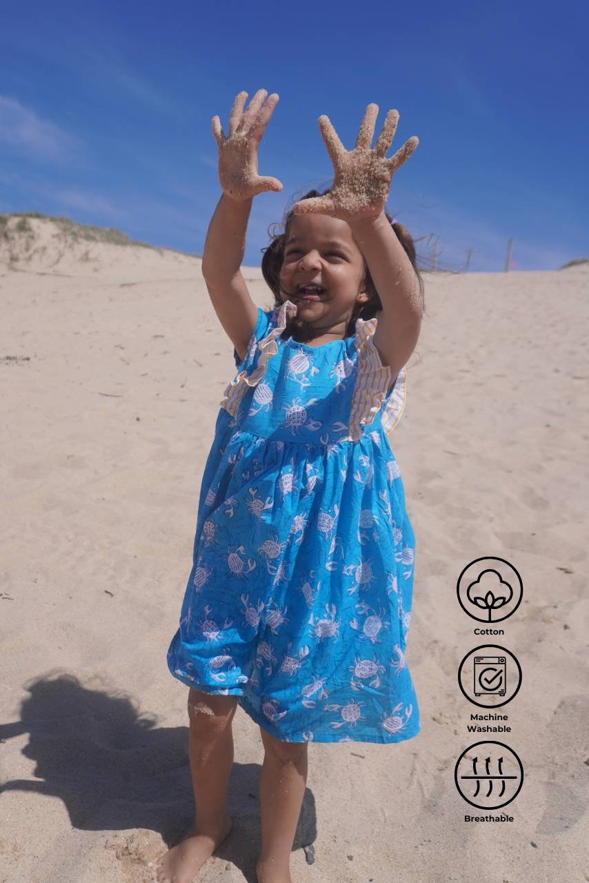 Adah Cotton Kids Dress - Crab Print - Hi Handmade