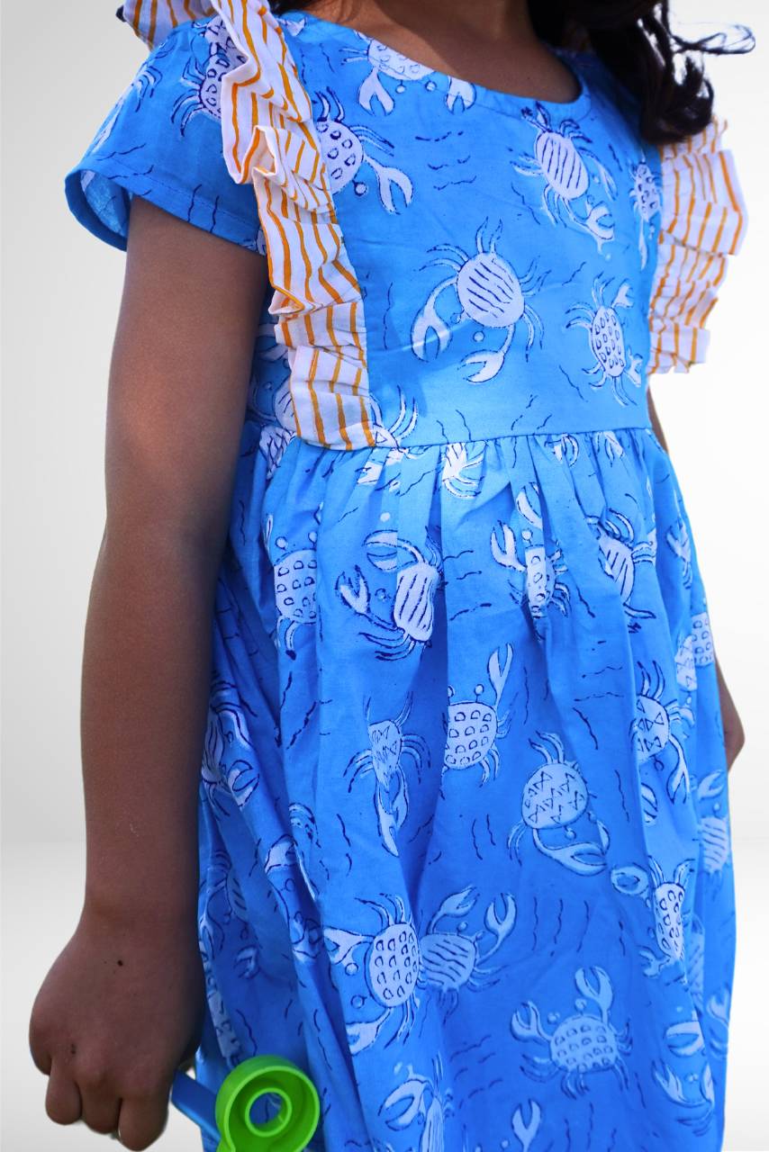 Adah Cotton Kids Dress - Crab Print - Hi Handmade