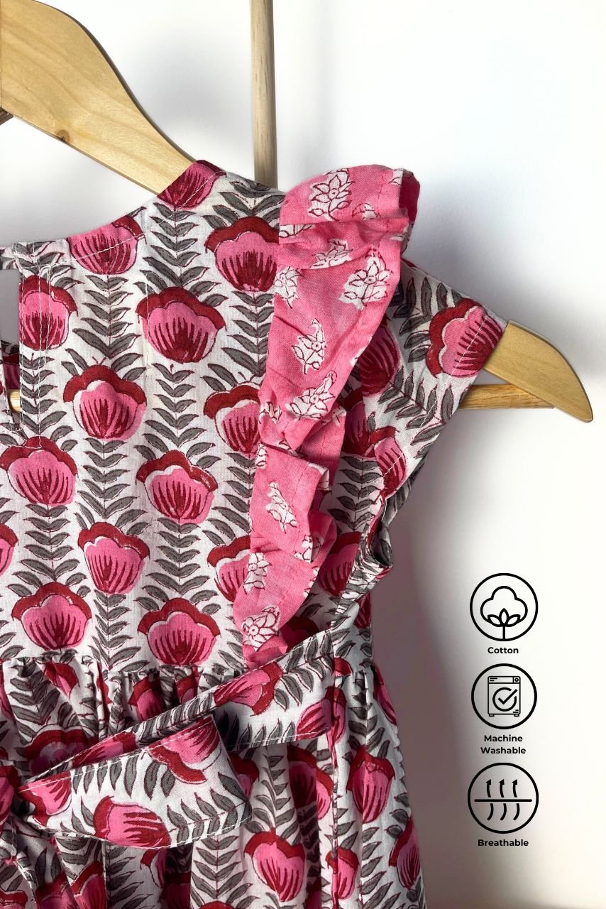 Adah Cotton Kids Dress - Pink - Hi Handmade