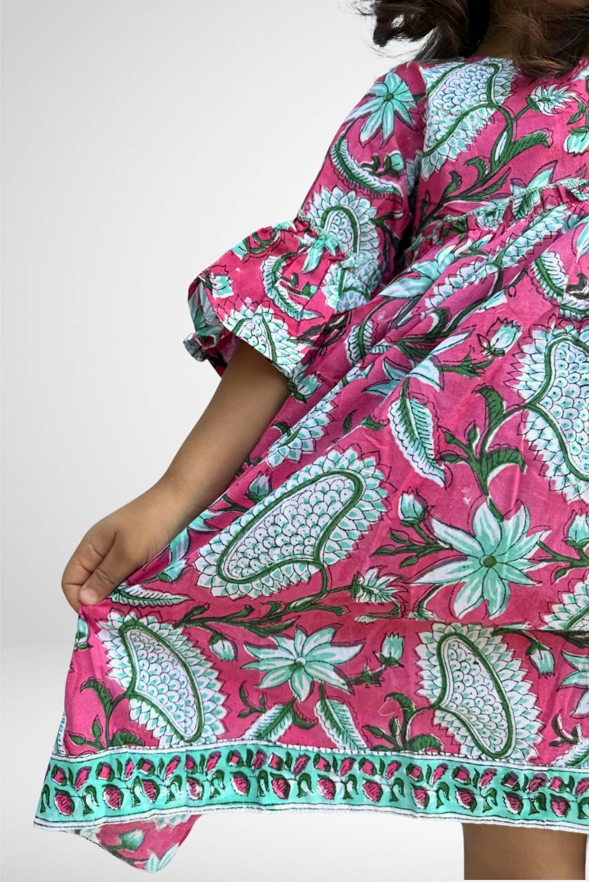 Adah Cotton Kids Dress - Pink - Hi Handmade