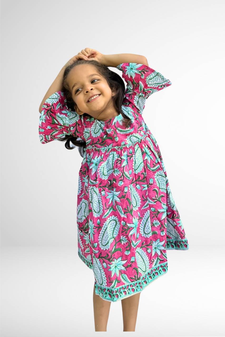 Adah Cotton Kids Dress - Pink - Hi Handmade