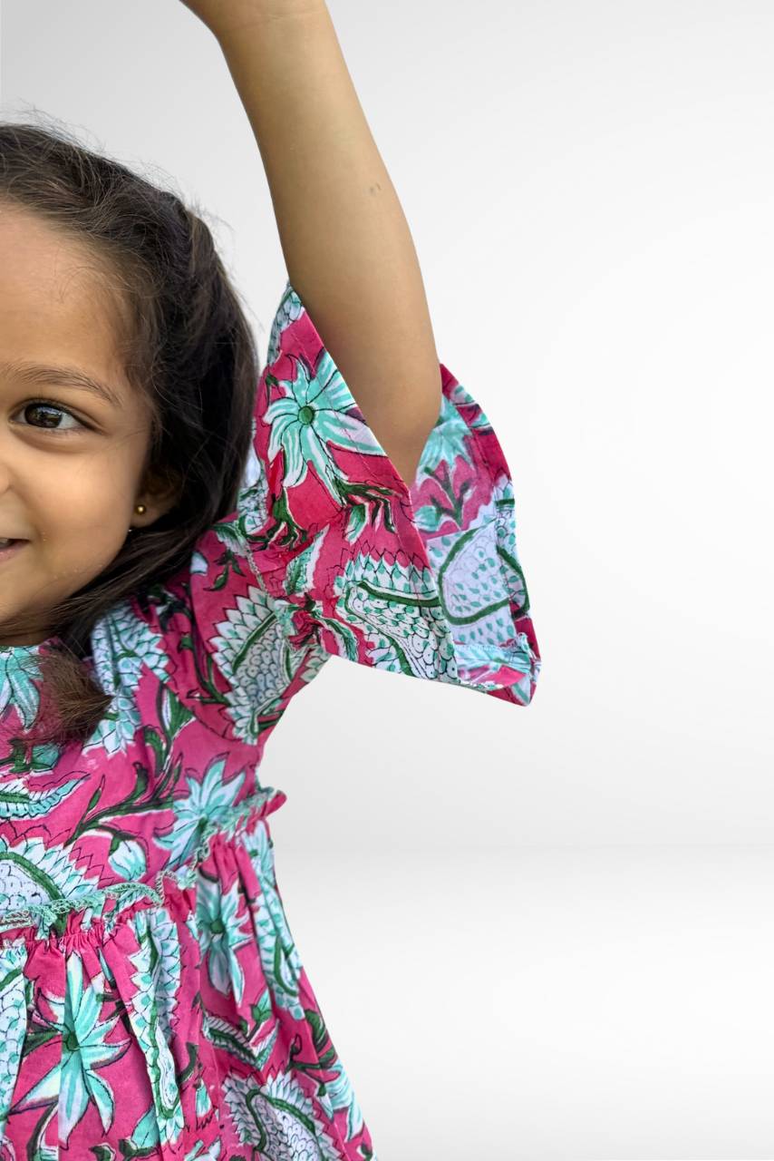 Adah Cotton Kids Dress - Pink - Hi Handmade