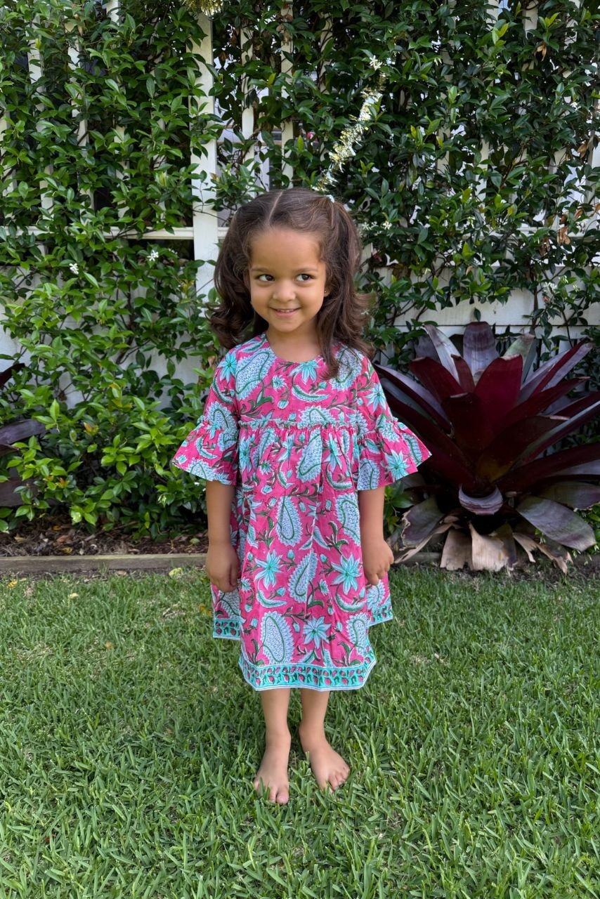 Adah Cotton Kids Dress - Pink - Hi Handmade
