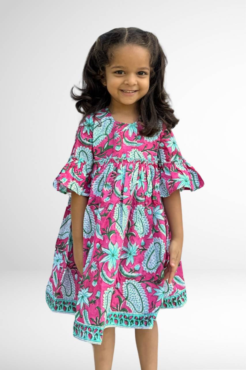 Adah Cotton Kids Dress - Pink - Hi Handmade