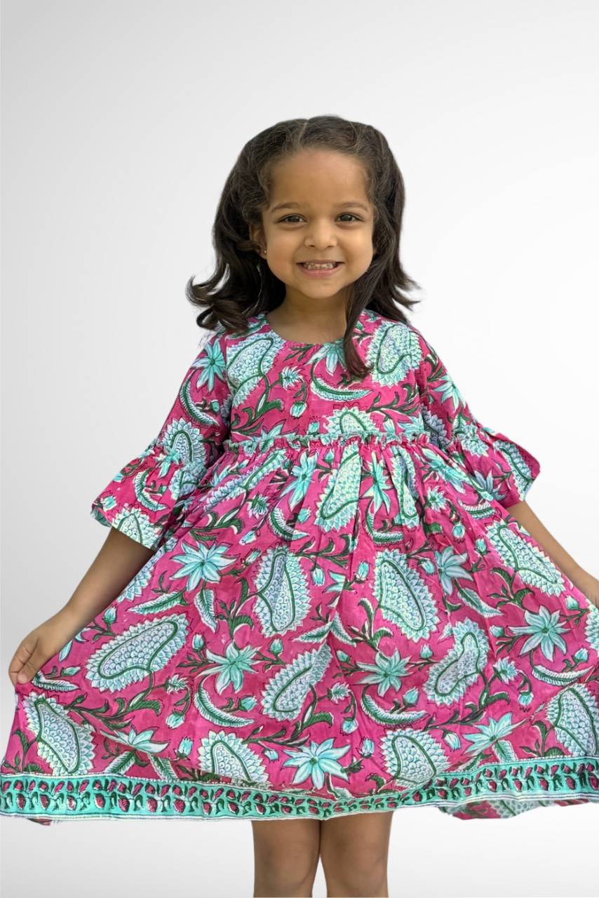 Adah Cotton Kids Dress - Pink - Hi Handmade