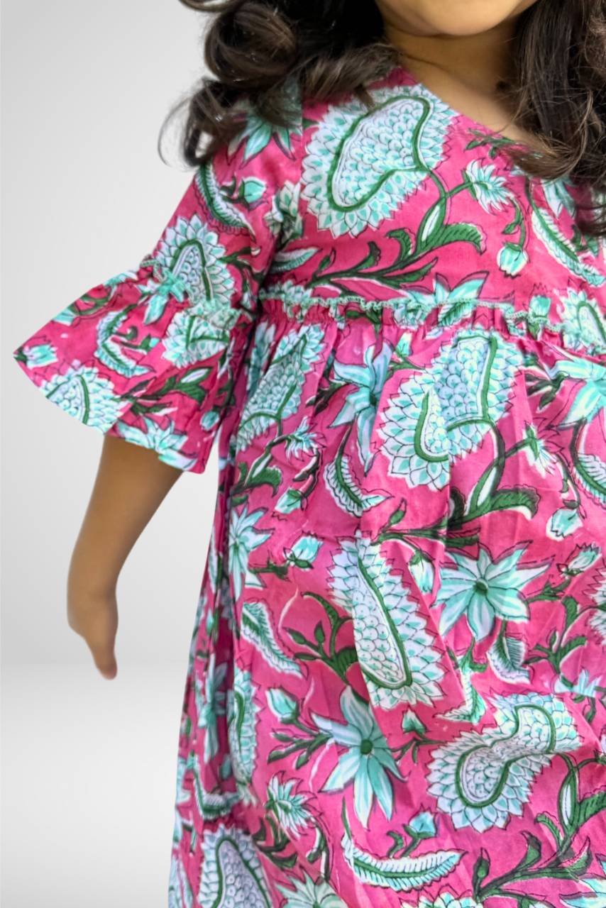 Adah Cotton Kids Dress - Pink - Hi Handmade