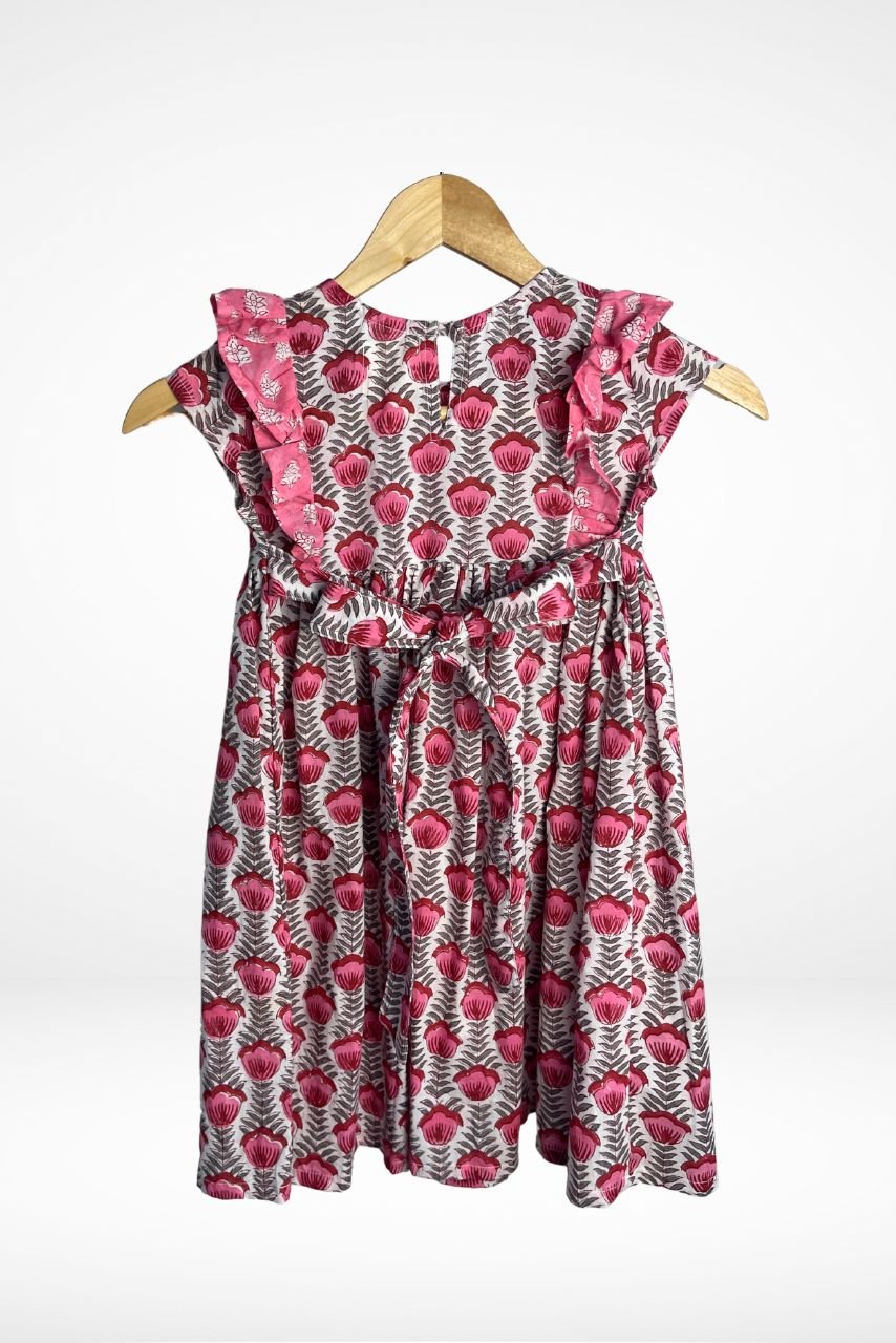 Adah Cotton Kids Dress - Pink - Hi Handmade