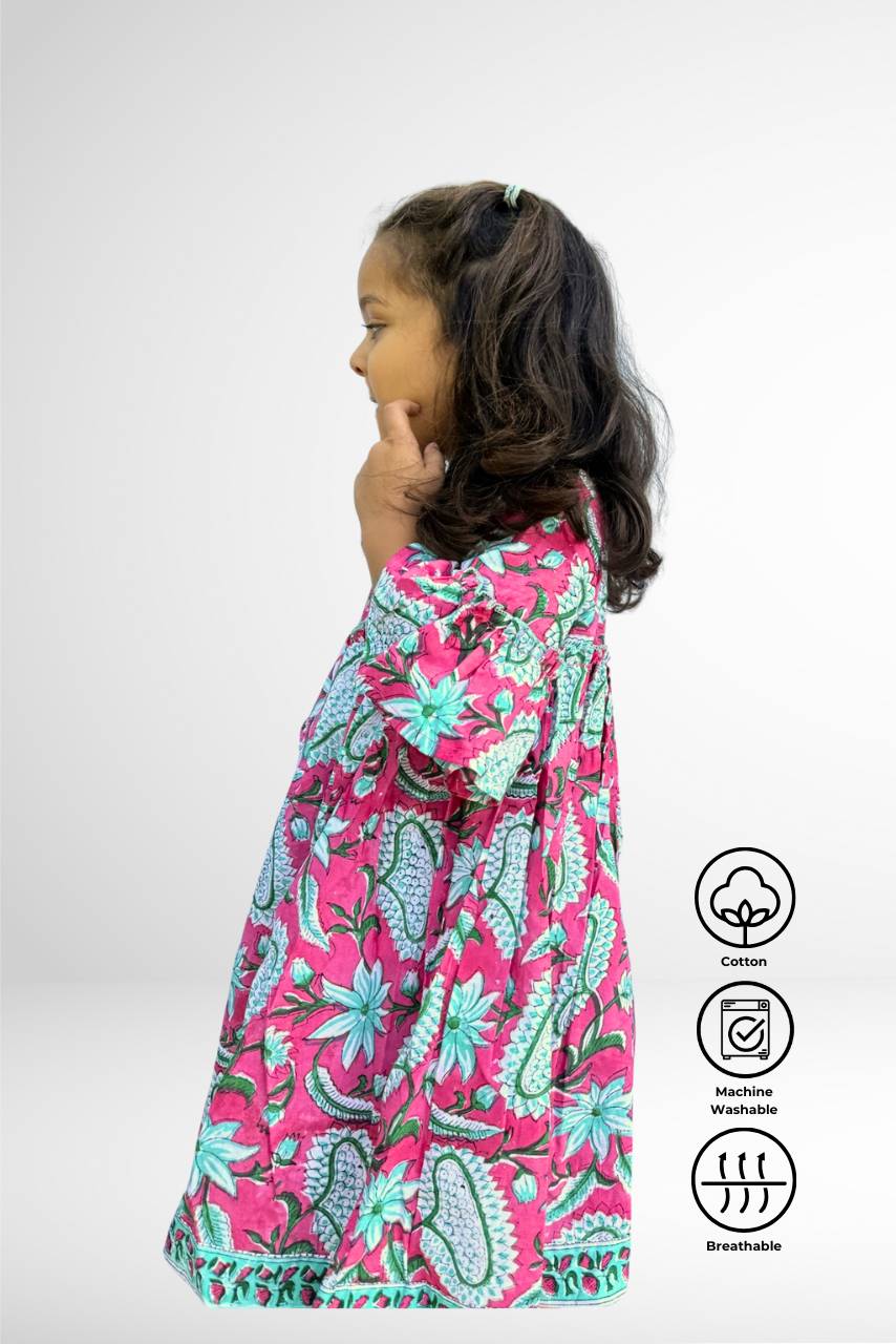 Adah Cotton Kids Dress - Pink - Hi Handmade